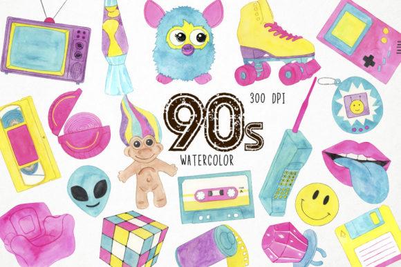 Download Watercolor 90s Clipart, Retro Clipart - 90s clipart Collection