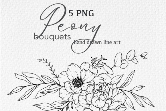 Download Peony LINE DRAWING, Floral Line Art - Peony Collection