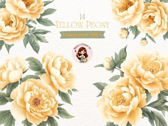 Download Watercolor Yellow Peony Clipart Bundle - Peony Collection