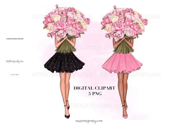 Download Peony Bouquet Girl Clipart - Peony Collection