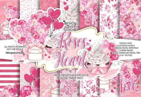 Download Roses Heart Valentine Design Digital Pap - Premium Bundle
