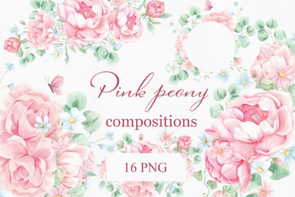 Download Watercolor Peony Border Arrangements - Peony Collection